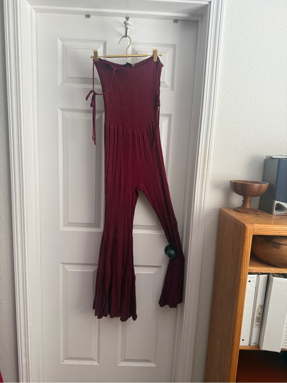 Soria Strapless Smocked Wide-Leg Jumpsuit - Burgundy